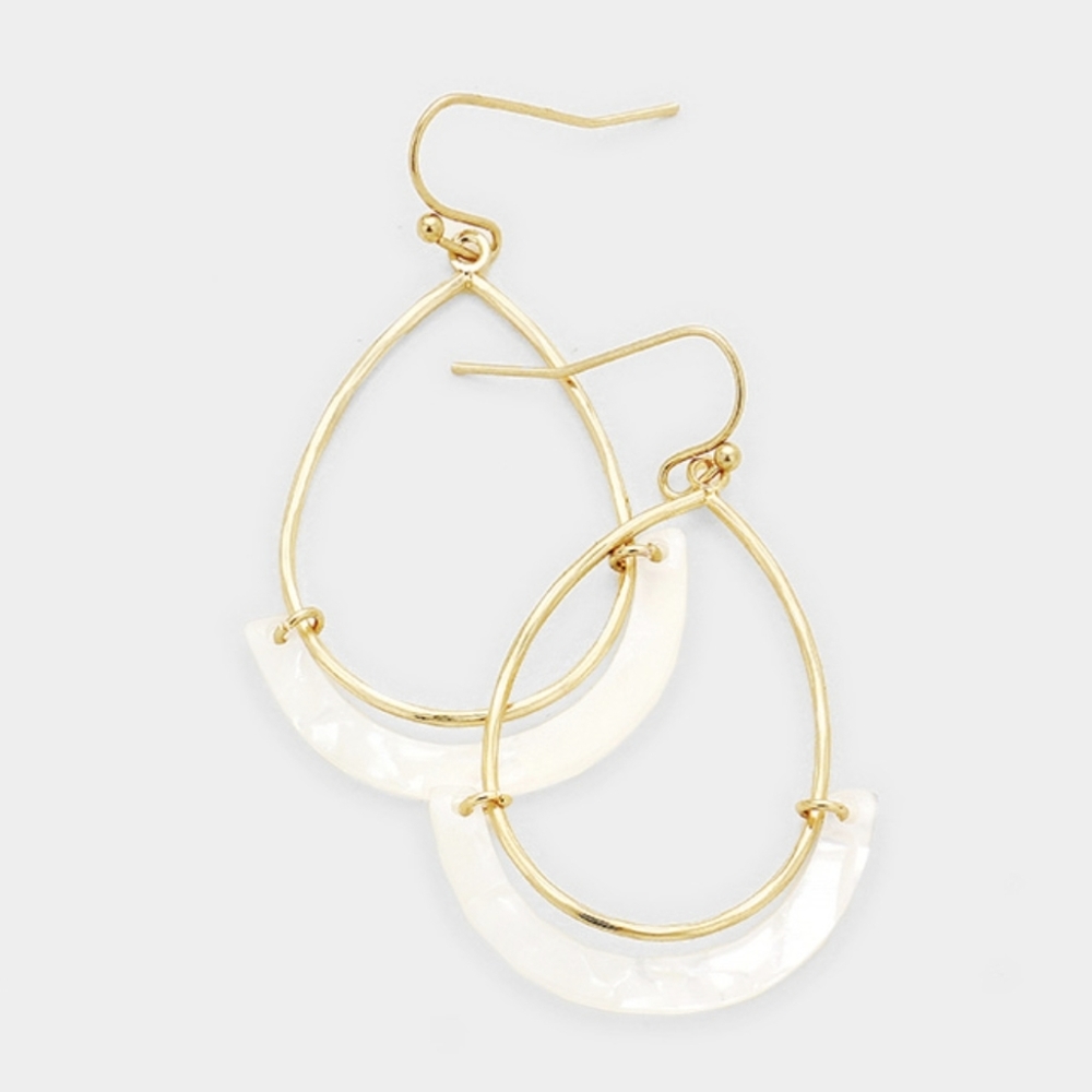Goldtone & White Shell Accent Teardrop Earrings